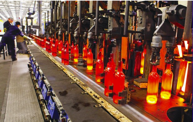 glass bottles in production
